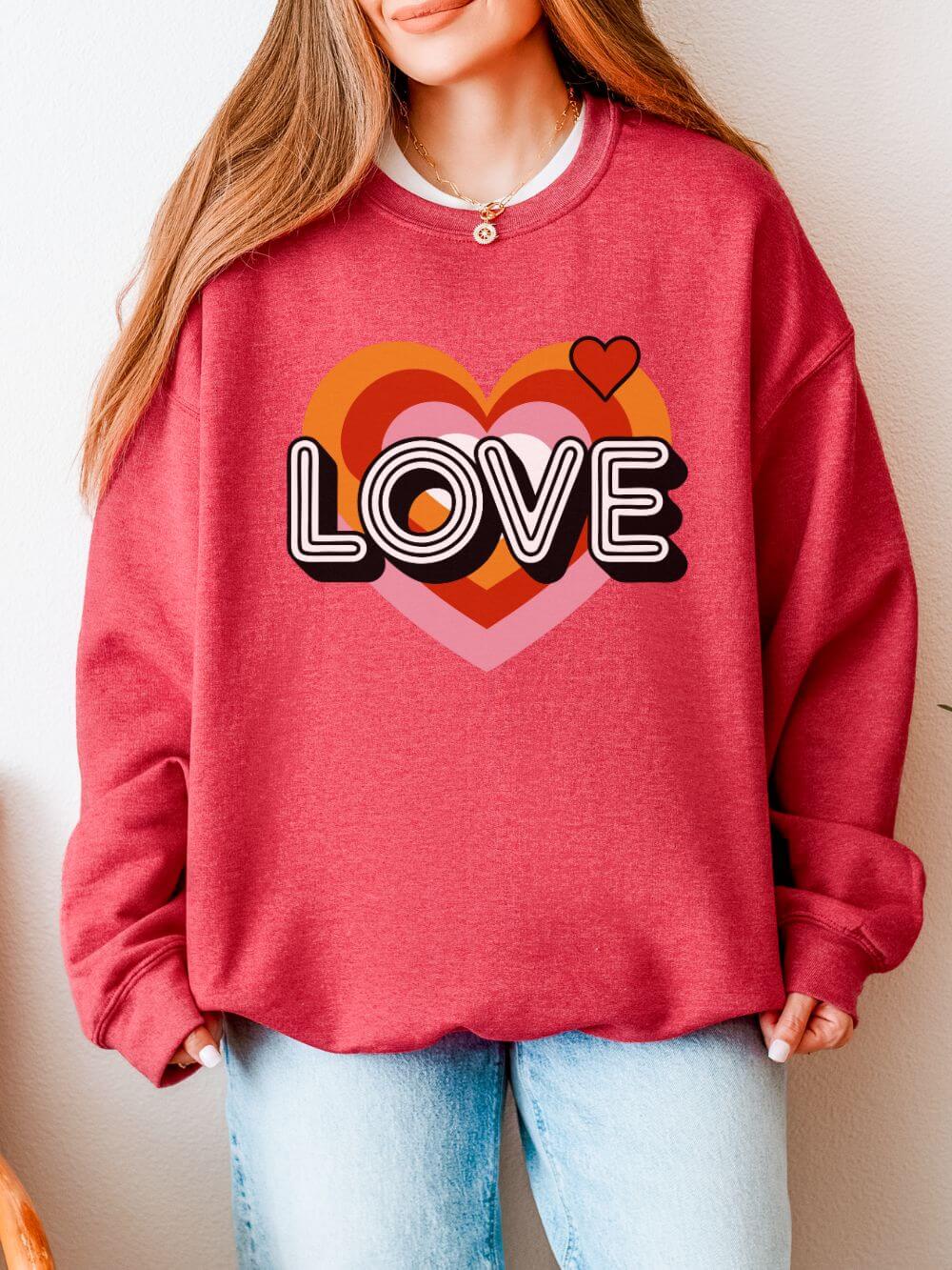 Love Retro Heart Valentine's Day Women's Heavy Blend Cozy Crewneck Sweatshirt - Sydney So Sweet