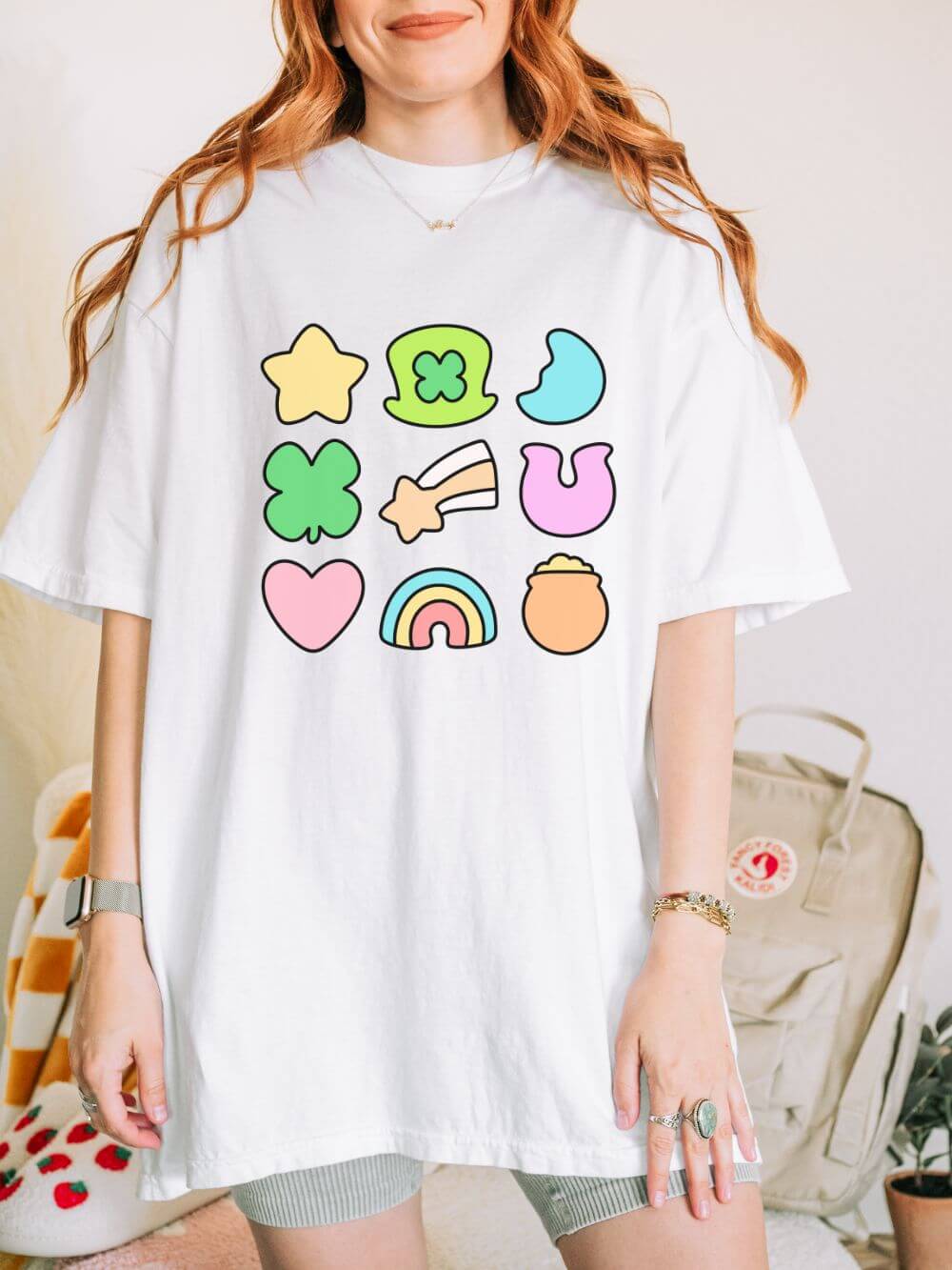 Lucky Charm Icons Graphic T-Shirt Pastel St. Patrick’s Day Unisex Short Sleeve Tee