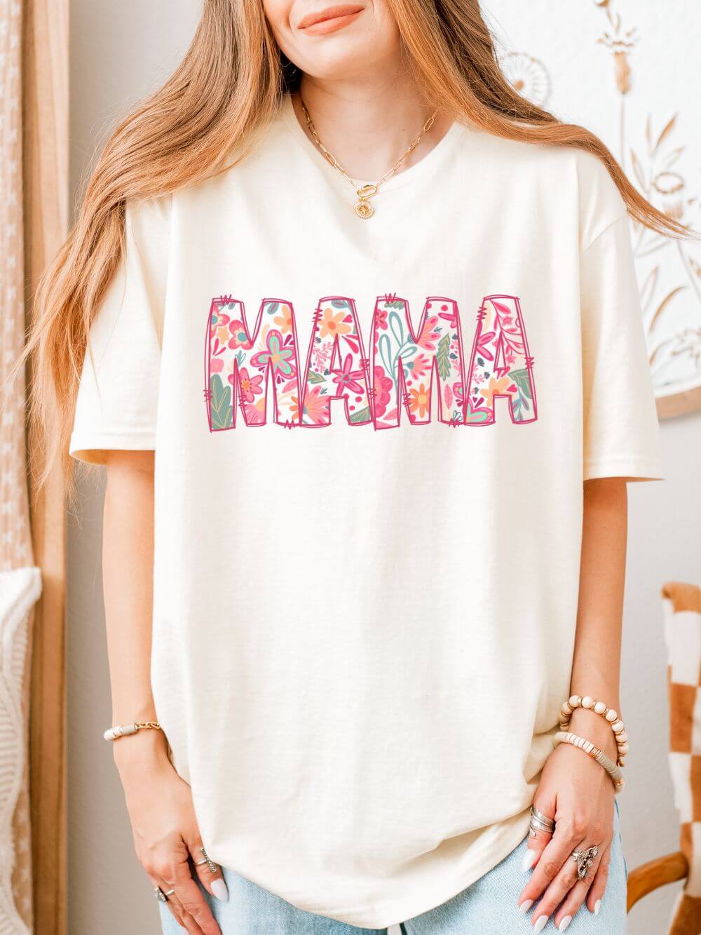 Mama Abstract Floral Graphic Women's Matching Mom & Me T-Shirt