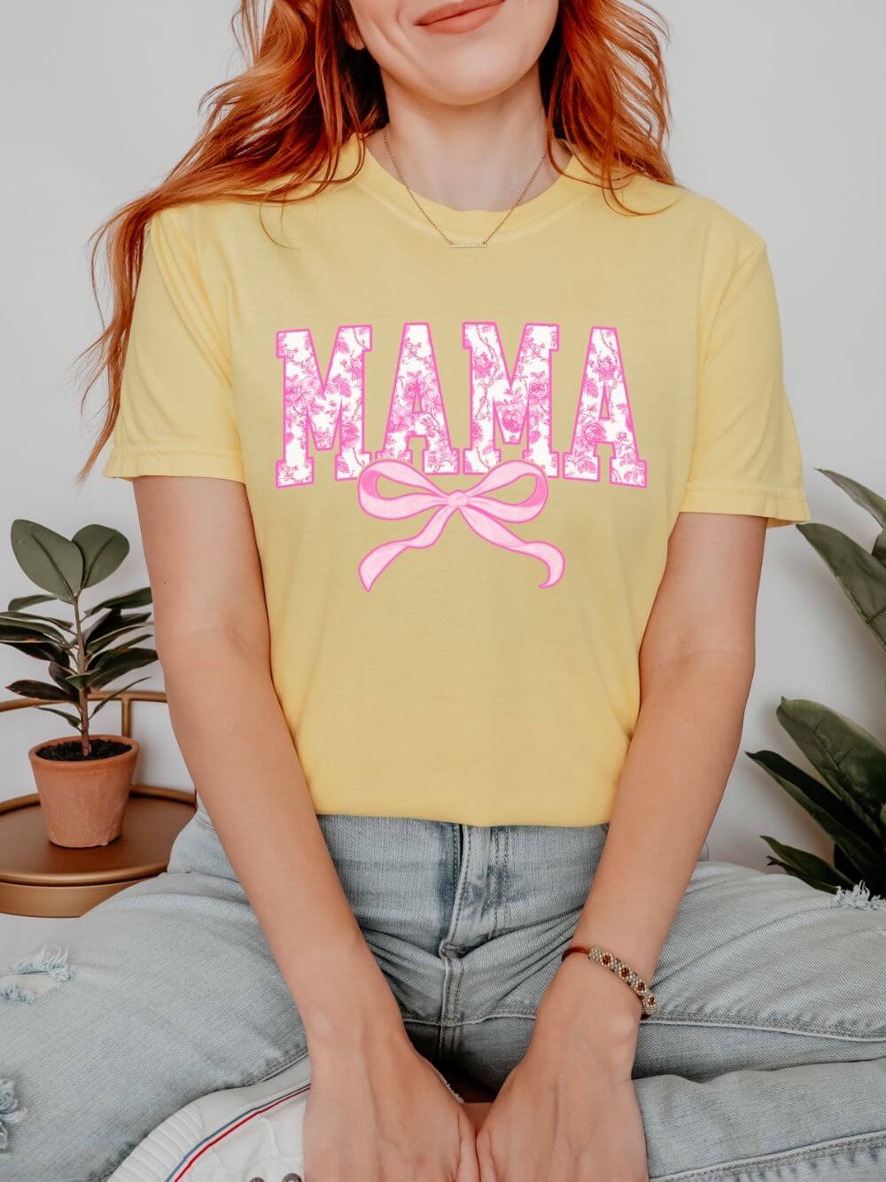 Mama Coquette Pink Toile Bow T-Shirt Cute Mom Graphic Tee