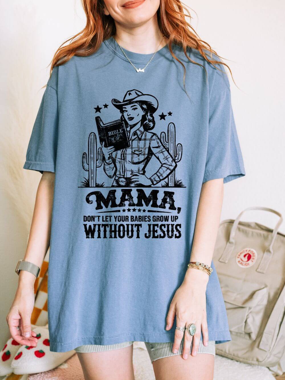 Mama Don’t Let Your Babies Grow Up Without Jesus Distressed T-Shirt Christian Mom Tee