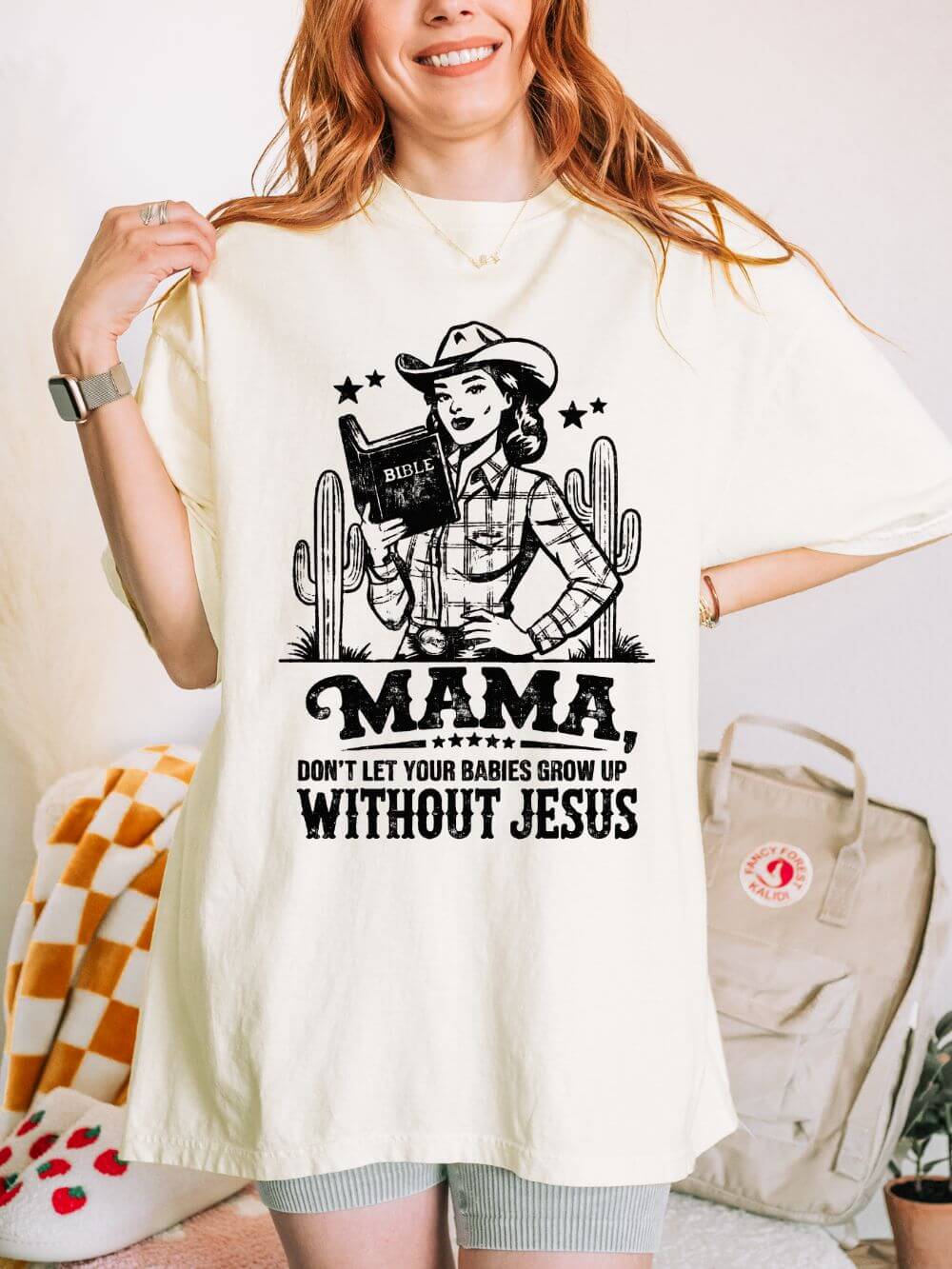 Mama Don’t Let Your Babies Grow Up Without Jesus Distressed T-Shirt Christian Mom Tee