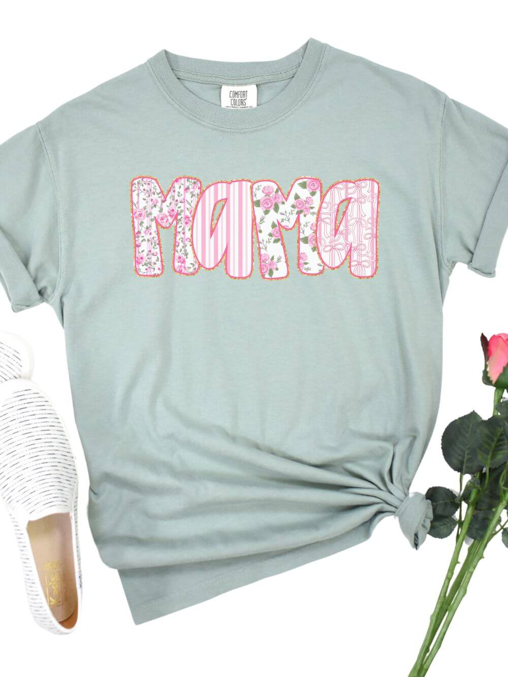 Preppy Pink Floral Mama Comfort Colors Mom Graphic T-Shirt - Sydney So Sweet