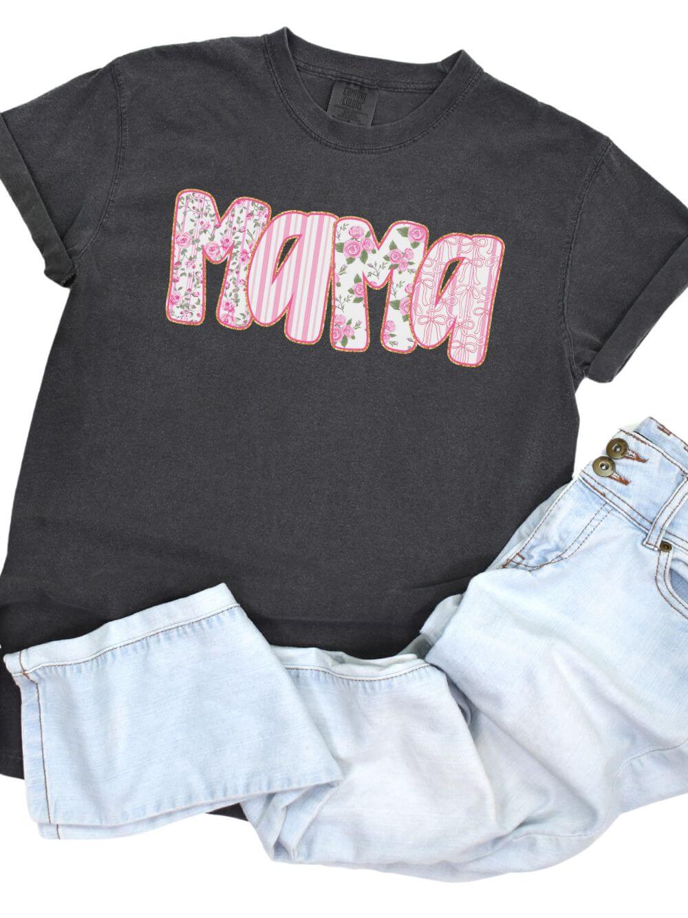 Preppy Pink Floral Mama Comfort Colors Mom Graphic T-Shirt - Sydney So Sweet