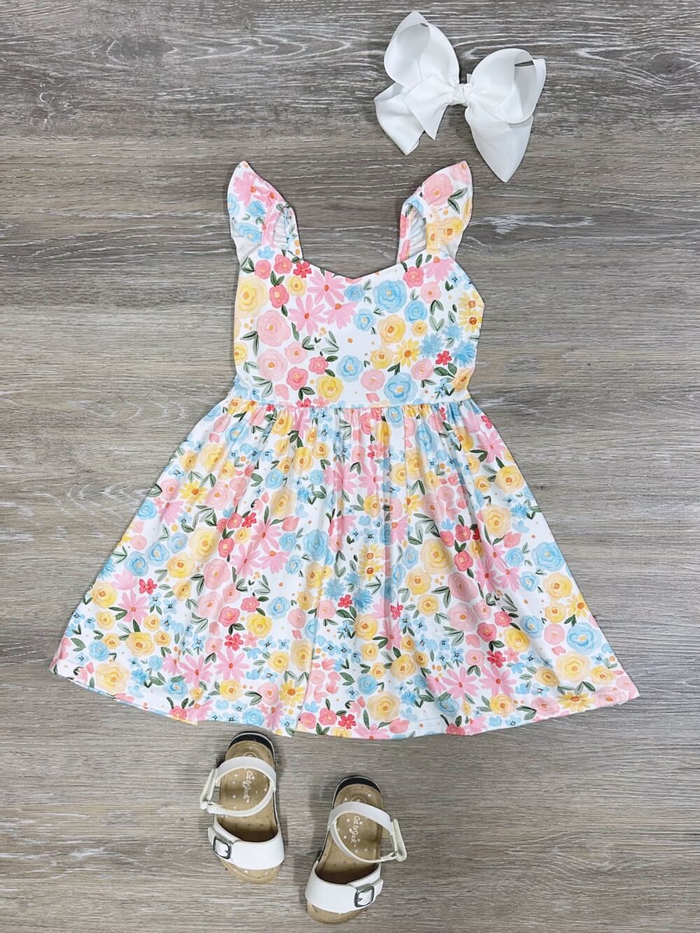 Meadow Magic Girls Spring Floral Twirl Dress