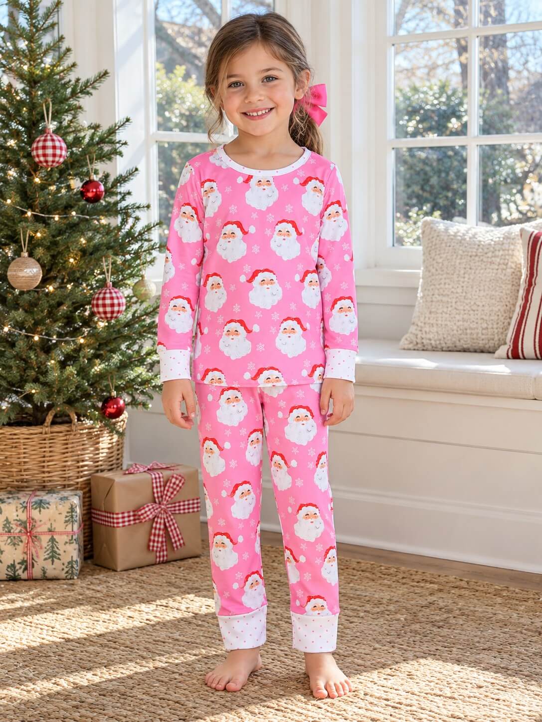 Merry Pink Santa Girls Christmas Lounge Set