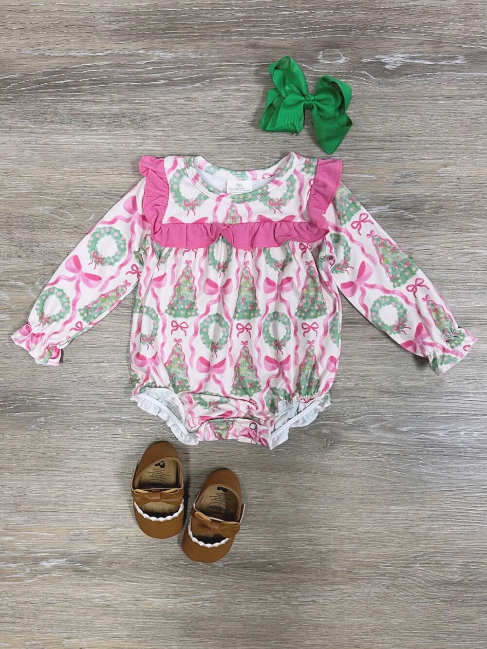 Merry & Brights Girls Christmas Tree & Wreath Baby Bubble Romper - Sydney So Sweet