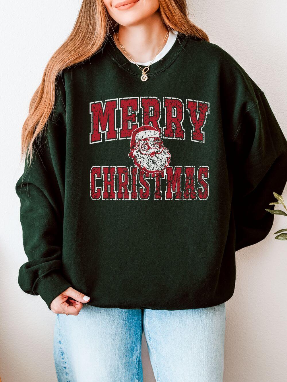 Merry Christmas Santa Claus Distressed Heavy Blend Unisex Crewneck Graphic Sweatshirt - Sydney So Sweet