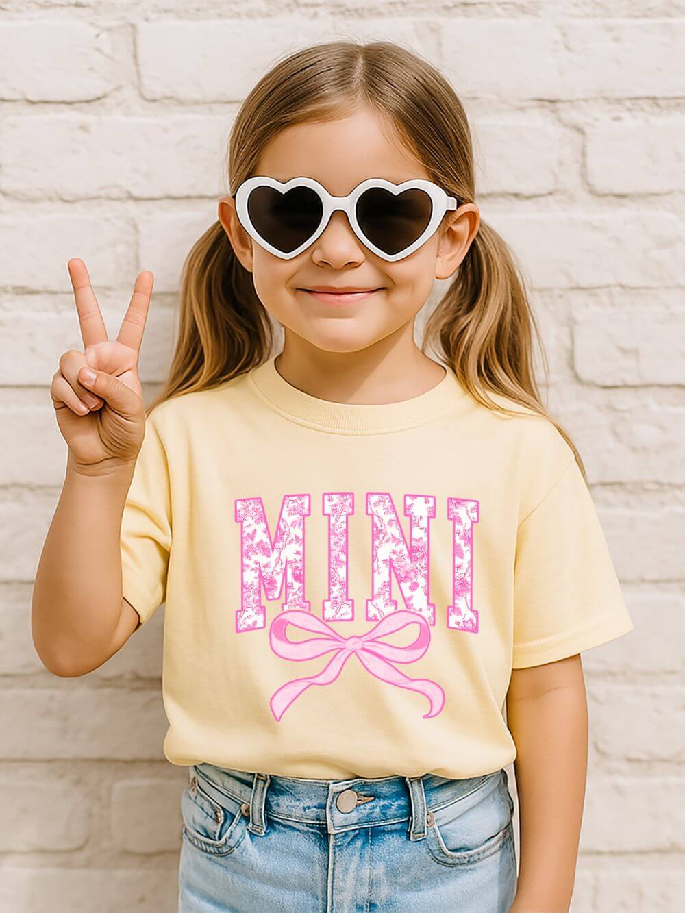 Mini Coquette Pink Toile Bow T-Shirt Cute Girl's Graphic Tee