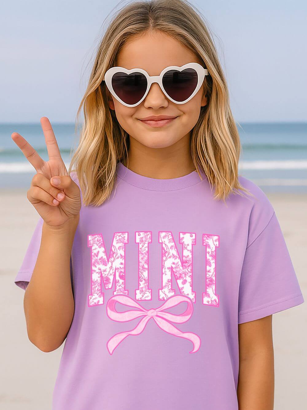 Mini Coquette Pink Toile Bow T-Shirt Cute Girl's Graphic Tee
