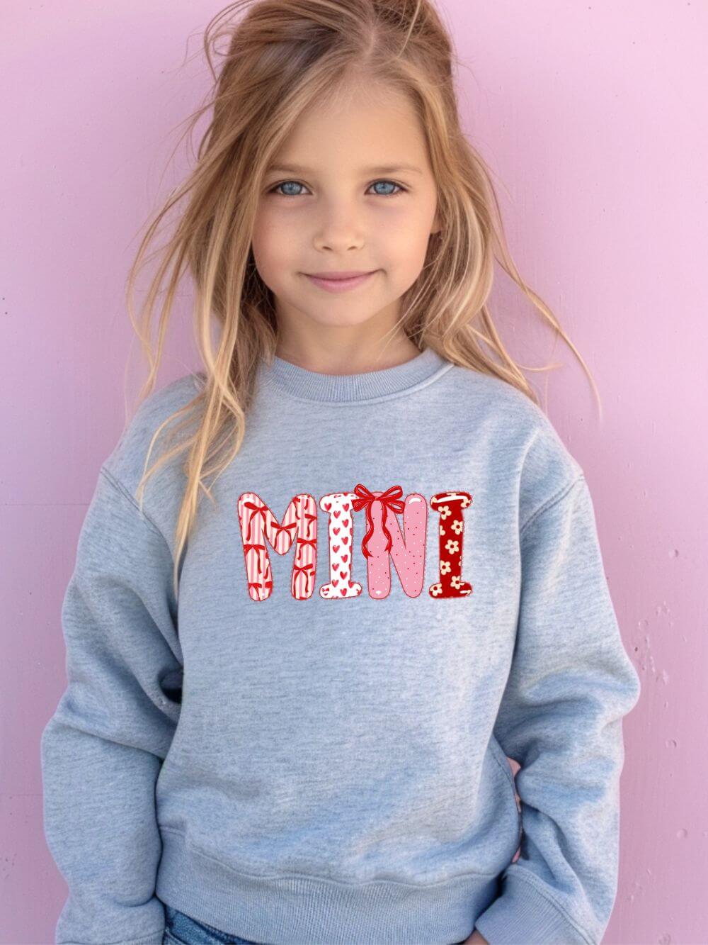 Mini Coquette Bow & Heart Valentine's Day Kids' Crewneck Graphic Sweatshirt
