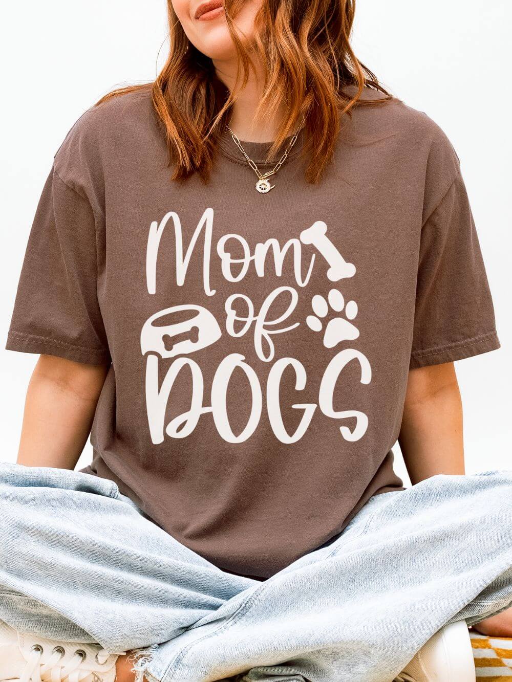 Mom of Dogs Bowl & Bone T-Shirt Cute Dog Mom Graphic Tee