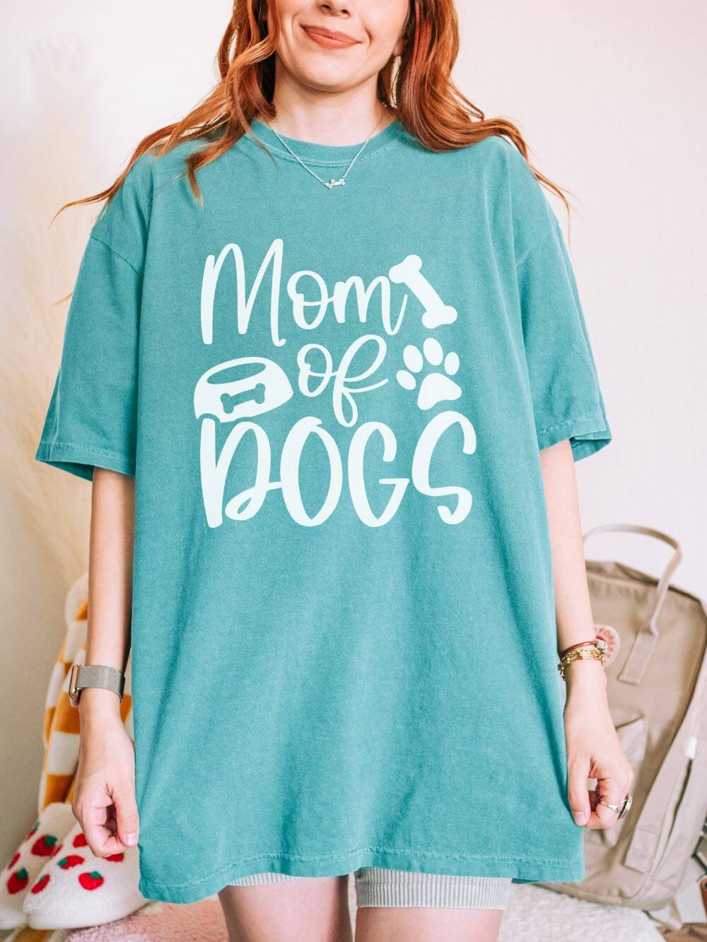 Mom of Dogs Bowl & Bone T-Shirt Cute Dog Mom Graphic Tee