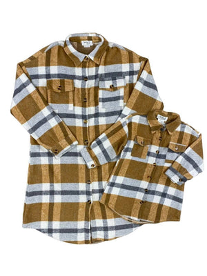 Mom and Me - Mustard Plaid Long Flannel Shacket - Sydney So Sweet