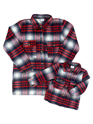 Mom and Me - Red Plaid Flannel Button Up Shacket - Sydney So Sweet