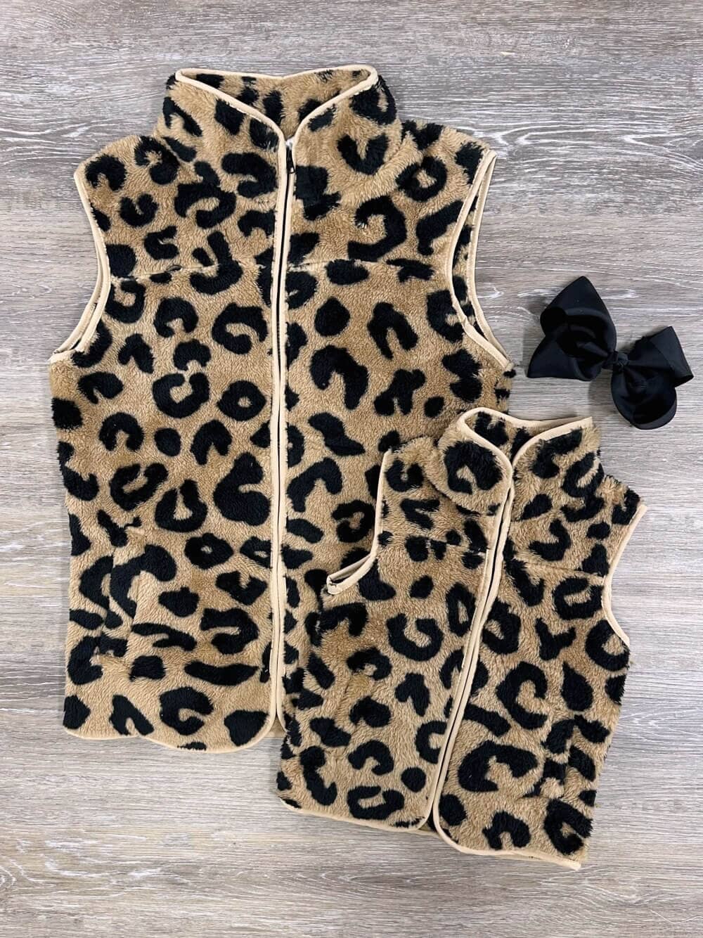 Mommy & Me - Cheetah Sherpa Fleece Zip Up Vest - Sydney So Sweet
