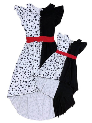 Mommy and Me - Cruella Dalmatian Belted Hi Lo Dress - Sydney So Sweet