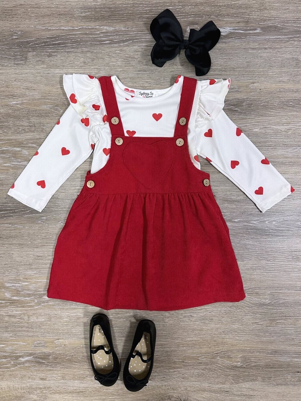 My Whole Heart Red Ruffle Corduroy Girls Jumper Dress Set - Sydney So Sweet