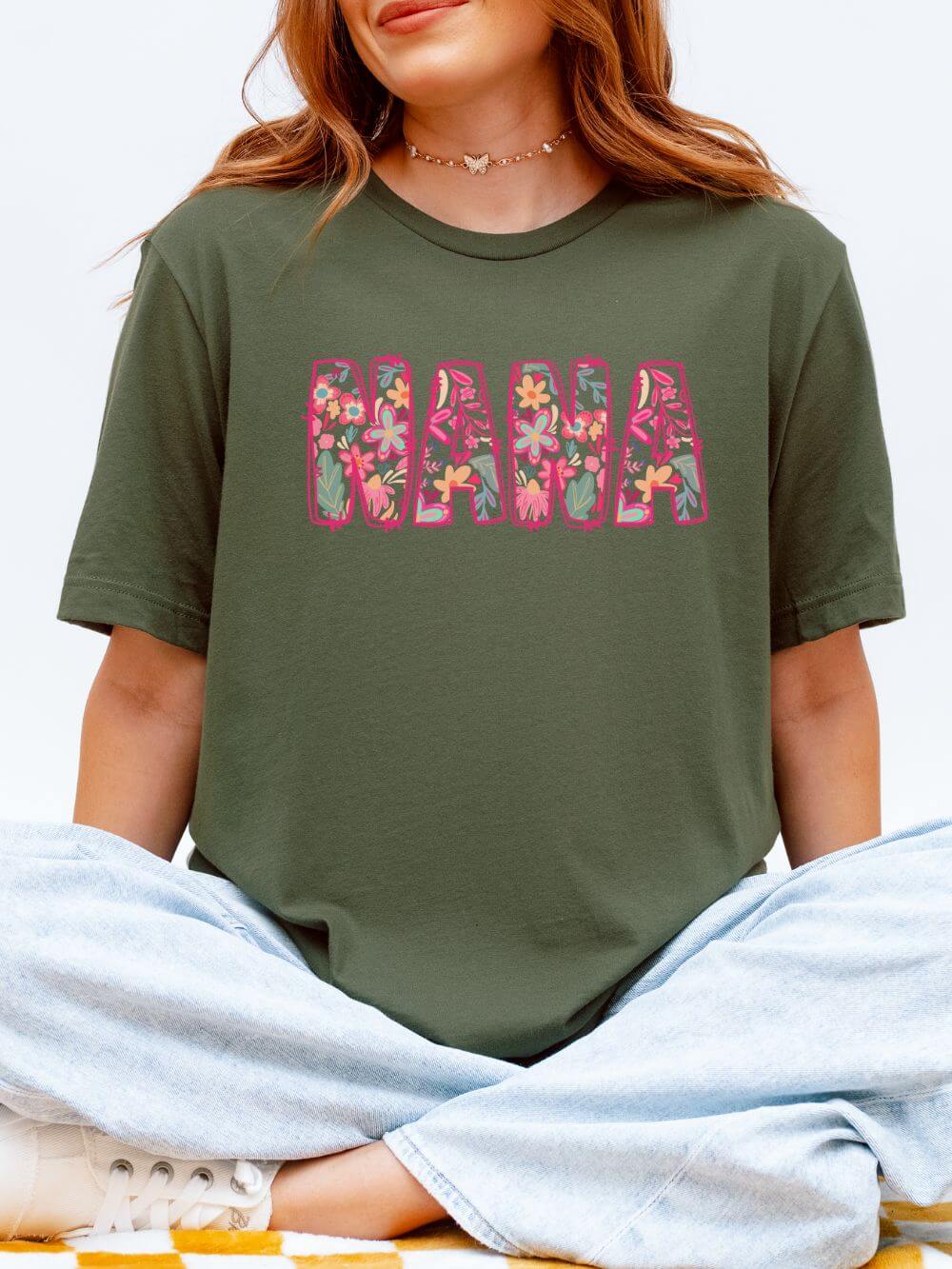 Nana Boho Pink Floral Graphic T‑Shirt Flower Pattern Grandmother Tee