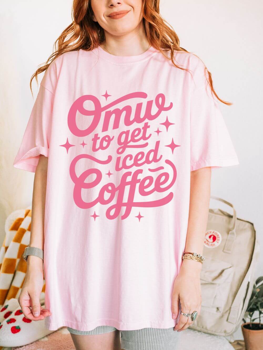 On My Way to Get Iced Coffee T-Shirt Cute Retro Script Coffee Graphic Tee