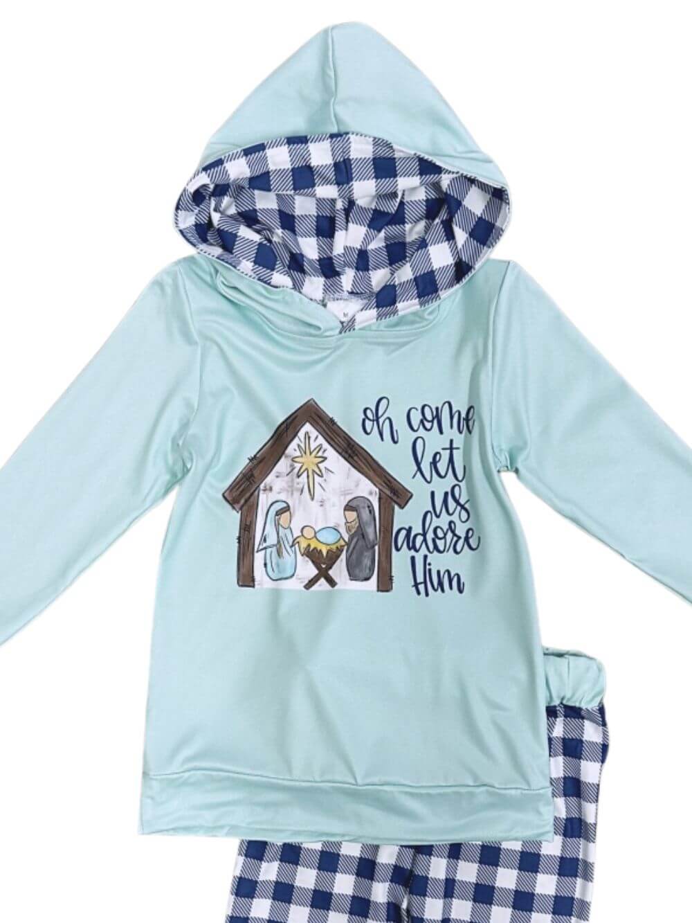 Oh Come Let Us Adore Him Blue Nativity Hoodie Outfit - Sydney So Sweet