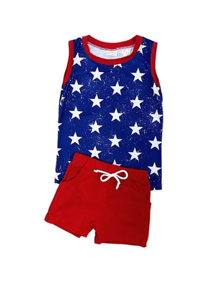 Oh Say Can You See Blue & Red Unisex Shorts Outfit - Sydney So Sweet