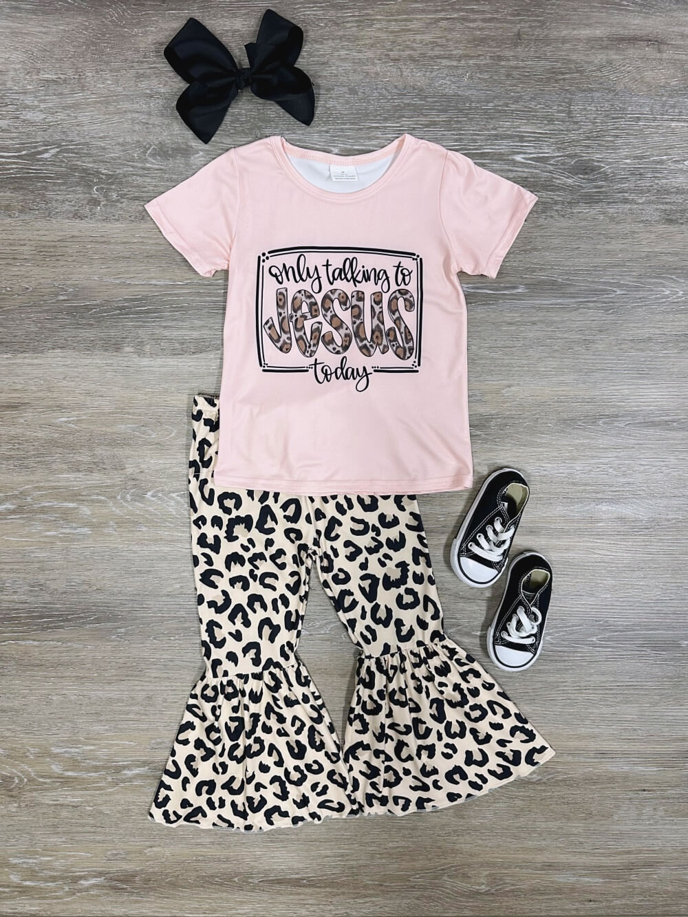 Only Talking to Jesus Girls Leopard Bell Bottom Outfit - Sydney So Sweet