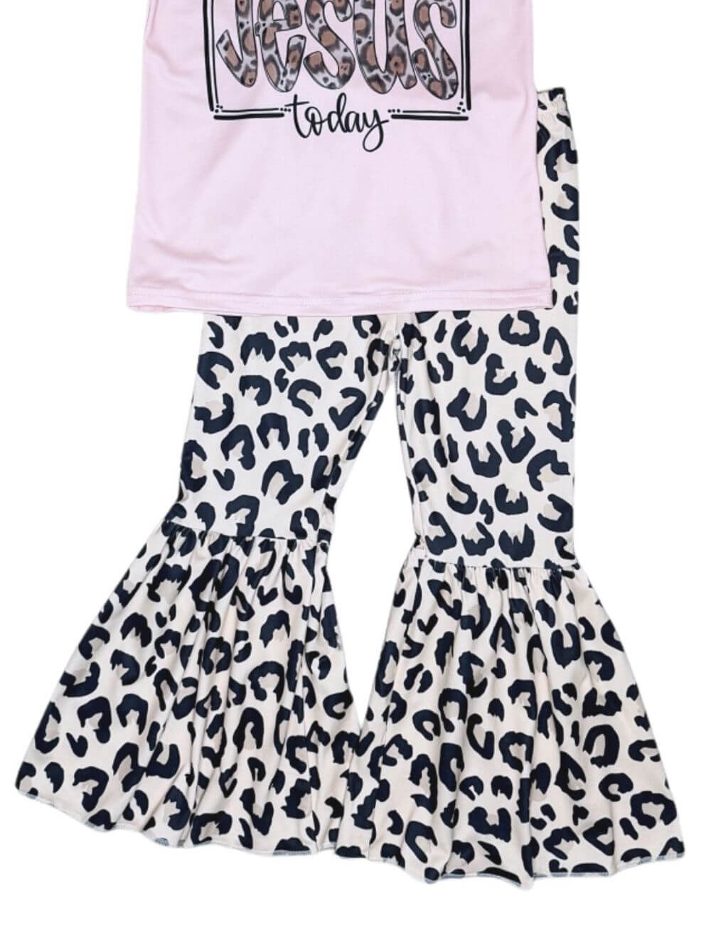 Only Talking to Jesus Today Girls Leopard Bell Bottoms Outfit