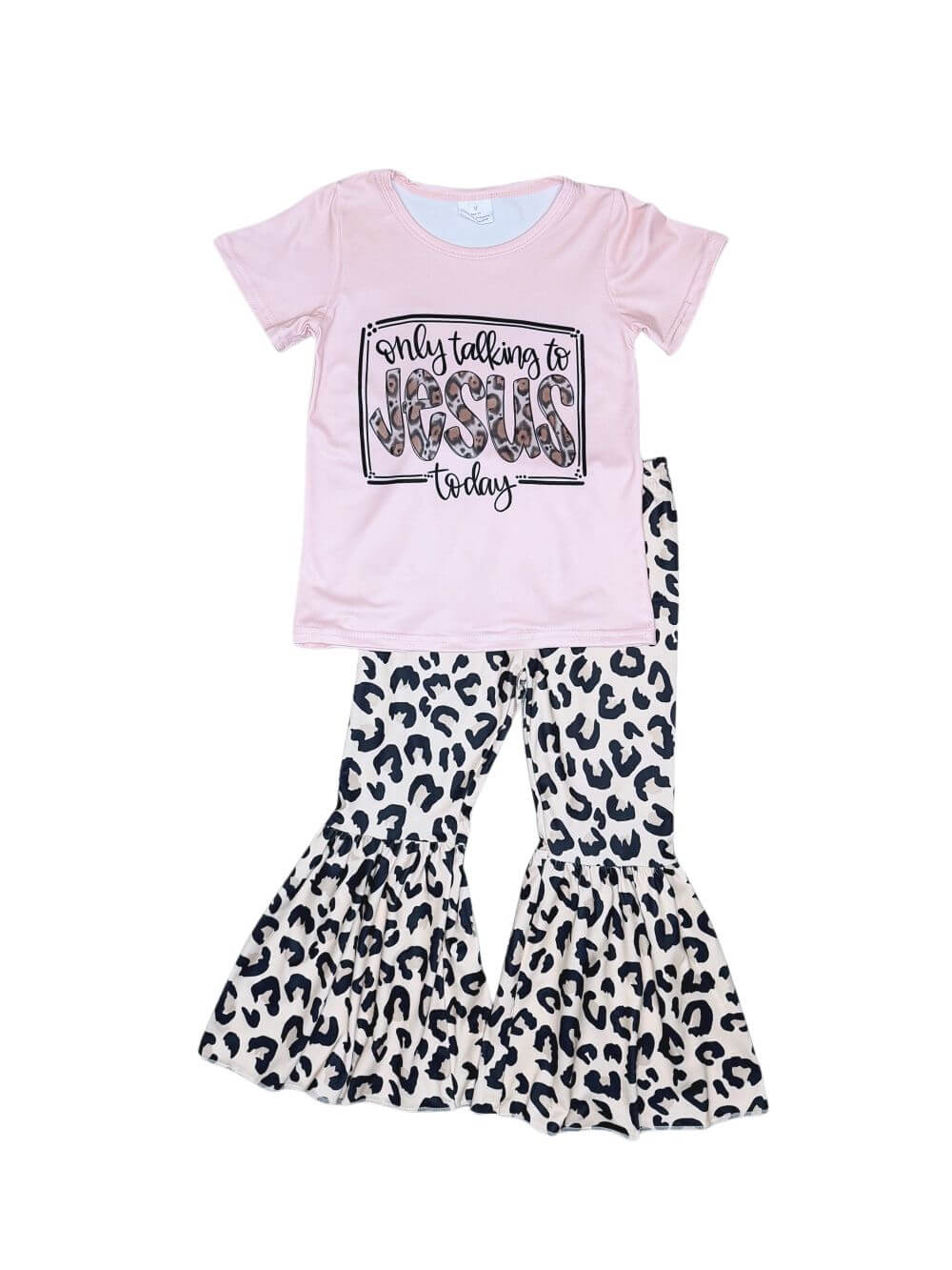 Only Talking to Jesus Today Girls Leopard Bell Bottoms Outfit
