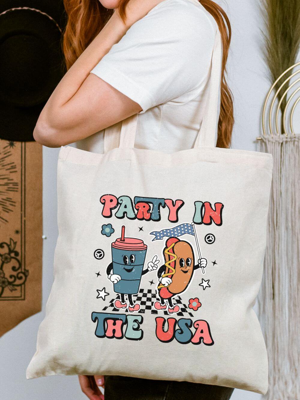 Party in the USA Patriotic Hot Dog & Soda Cotton Canvas Tote Bag