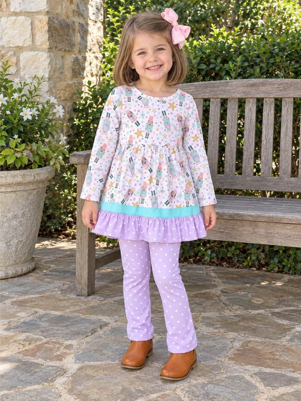 Pastel Nutcracker Girls Ruffle Tunic & Polka Dot Pants Outfit