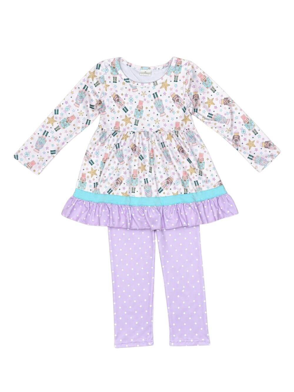 Pastel Nutcracker Girls Ruffle Tunic & Polka Dot Pants Outfit