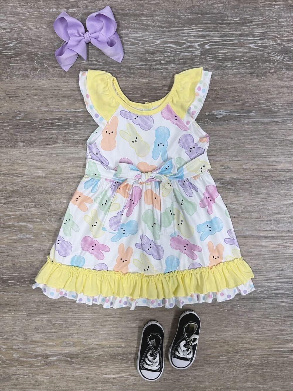Pastel Peeps Girls Ruffle Trim Tie Belt Easter Dress - Sydney So Sweet