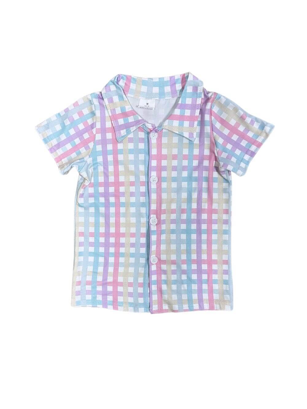 Pastel Plaid Boys Button Down Dress Up Shirt - Sydney So Sweet