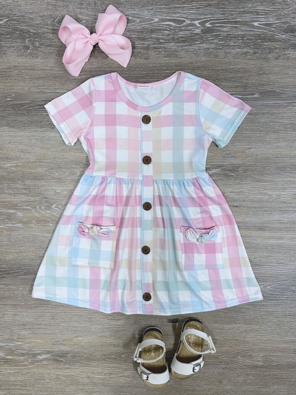One of a Kind - Pastel Plaid Girls Short Sleeve Pocket Dress Size 2T - Sydney So Sweet