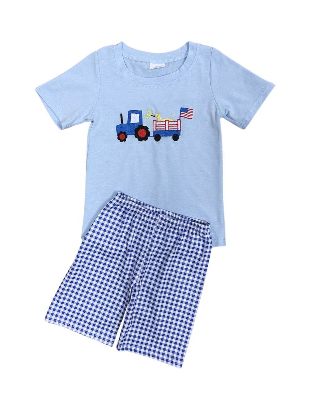 Patriotic Tractor Pull Boys 4th of July Shorts Outfit - Sydney So Sweet