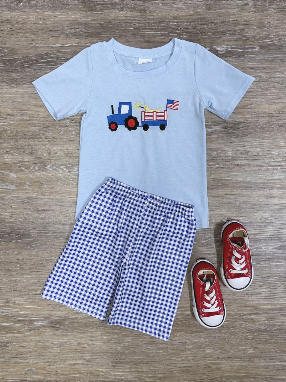 Patriotic Tractor Pull Boys 4th of July Shorts Outfit - Sydney So Sweet