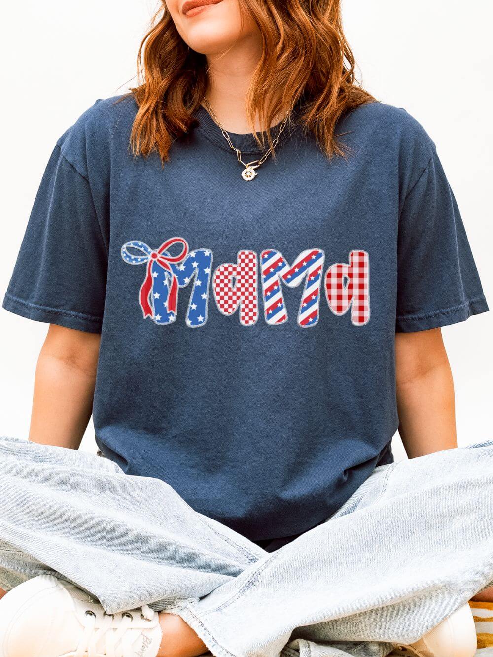 Patriotic Mama USA Graphic T-Shirt 4th of July Mom Tee