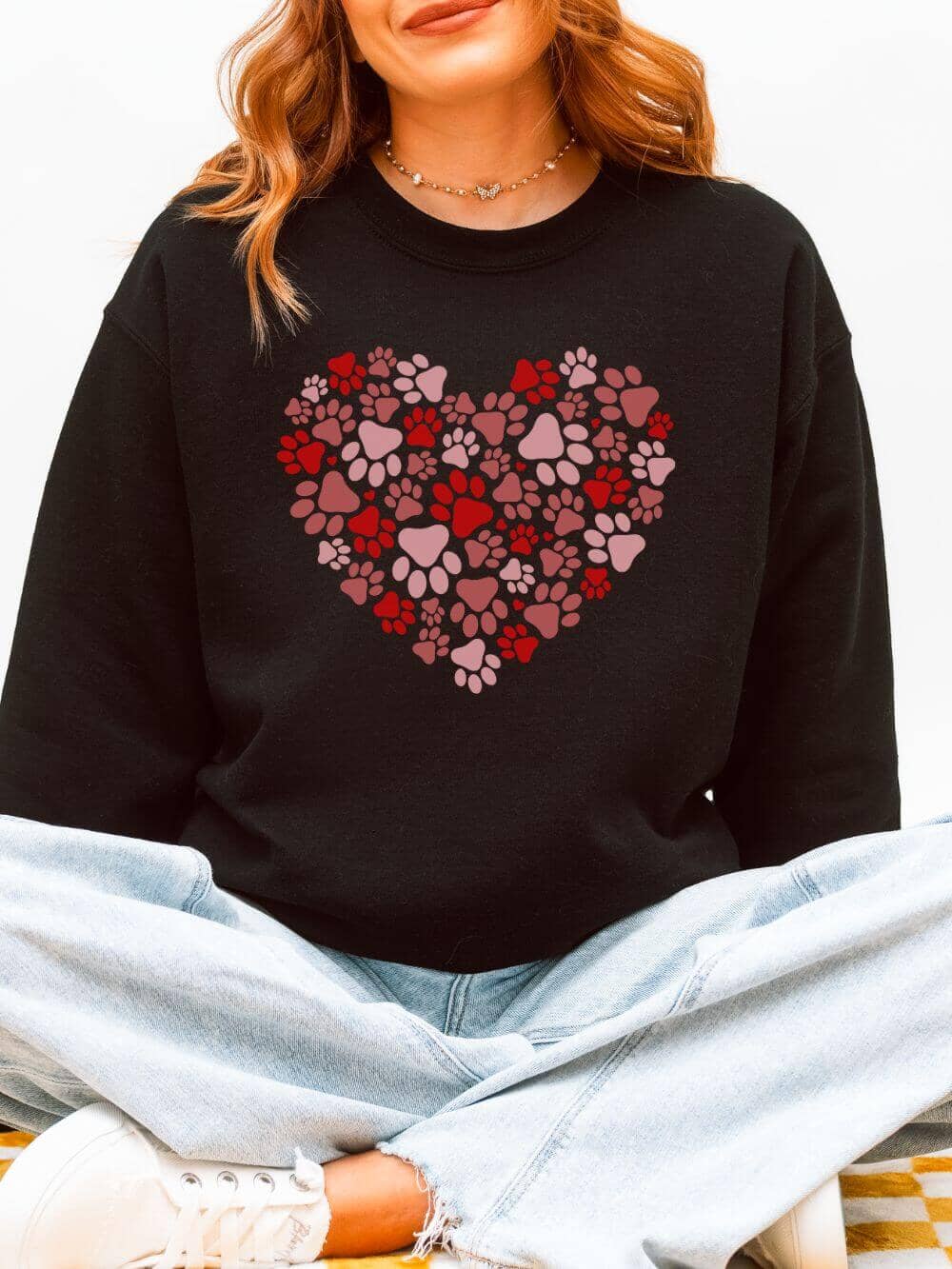 Dog Paw Heart Dog Mom Valentine's Day Long Sleeve Graphic Sweatshirt - Sydney So Sweet