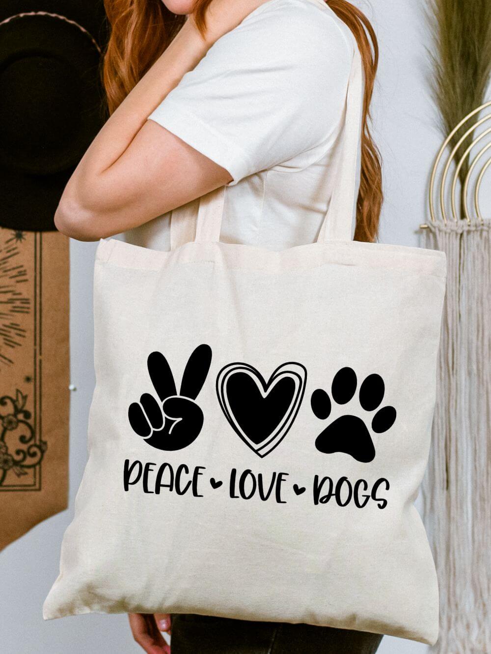 Peace • Love • Dogs Cotton Canvas Bag Cute Dog Lover Market Tote