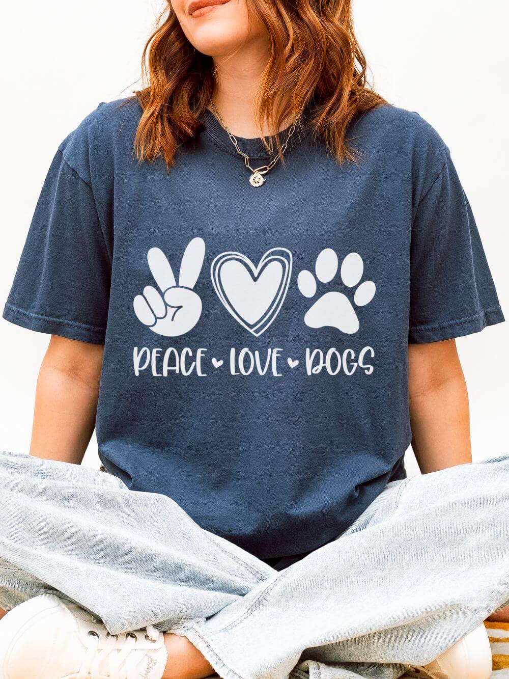 Peace Love Dogs T-Shirt Cute Dog Mom Graphic Tee