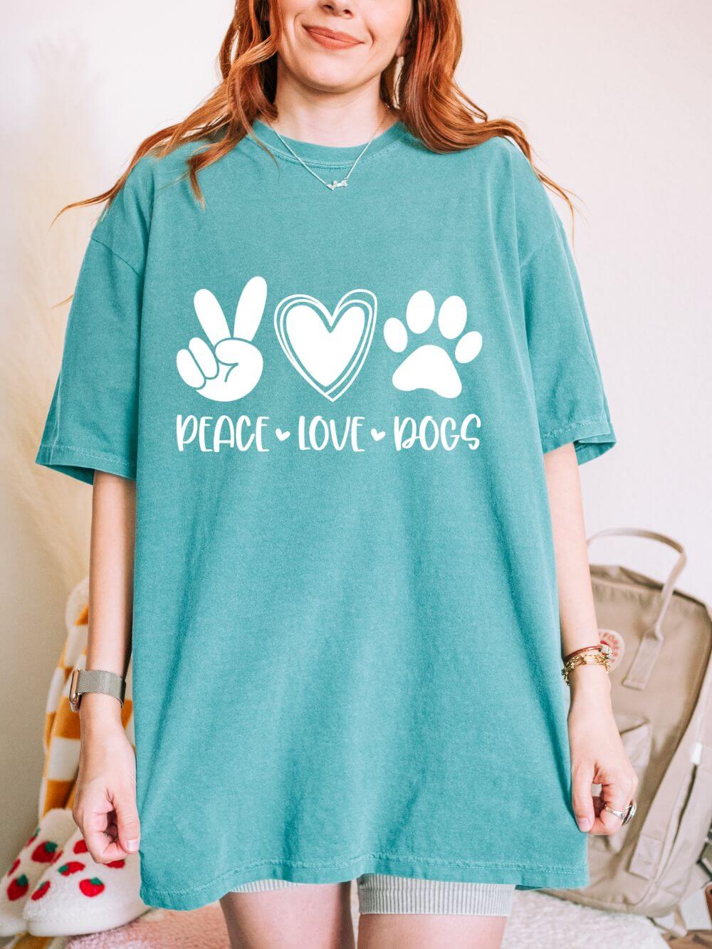 Peace Love Dogs T-Shirt Cute Dog Mom Graphic Tee