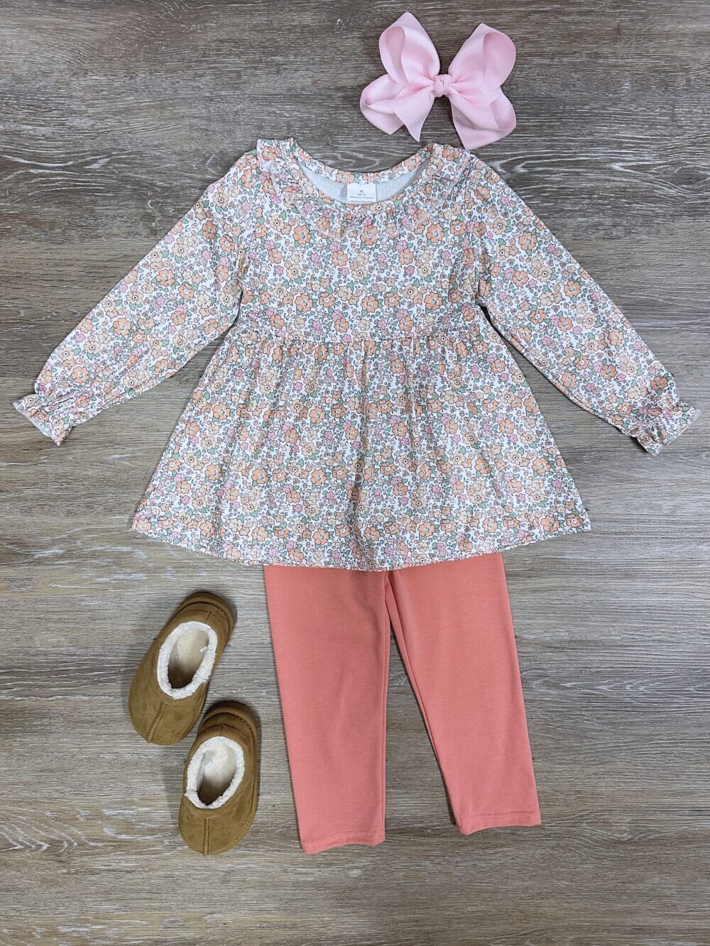 Peach Petite Florals Girls Long Sleeve Tunic & Leggings Outfit - Sydney So Sweet