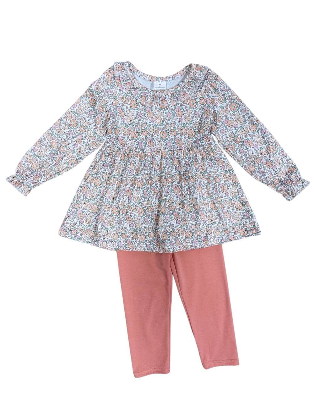 Peach Petite Florals Girls Long Sleeve Tunic & Leggings Outfit - Sydney So Sweet