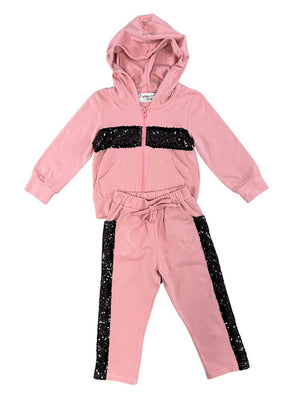 Peachy Pink & Black Sequin Girls  Hoodie Jogger Outfit - Sydney So Sweet