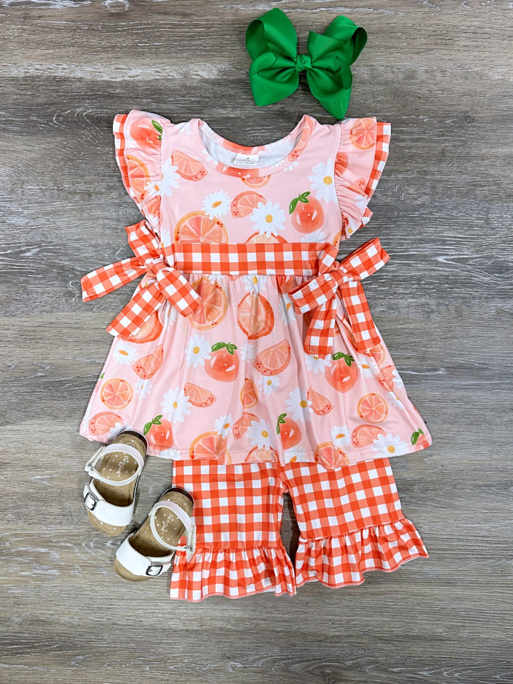 Orange Queen Gingham Plaid Girls Shorts Outfit - Sydney So Sweet