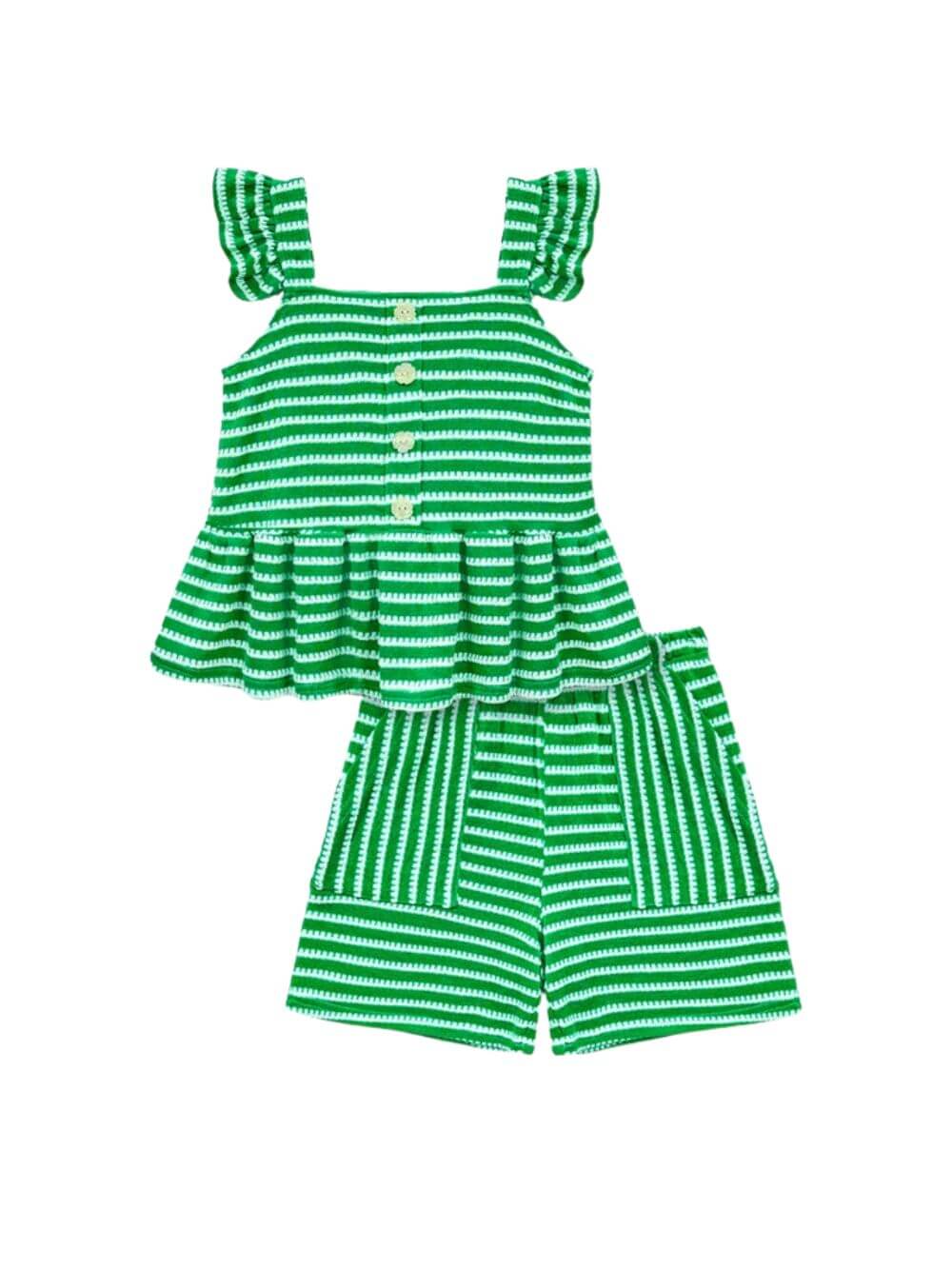 Peplum Ruffle Green Stripe Girls Shorts Outfit - Sydney So Sweet