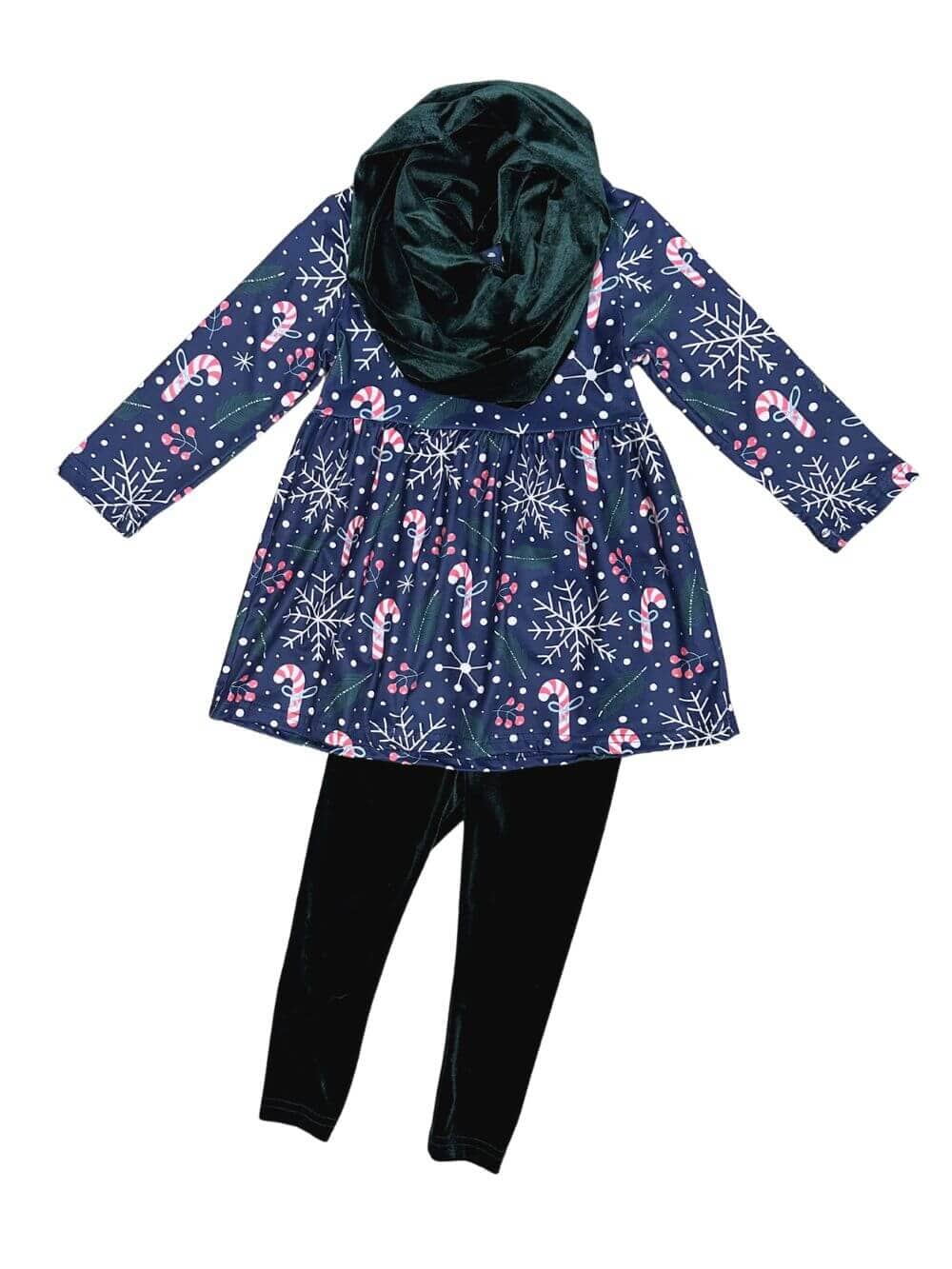 Peppermint Kisses Blue & Green Velvet Candy Cane Girls Scarf Outfit - Sydney So Sweet