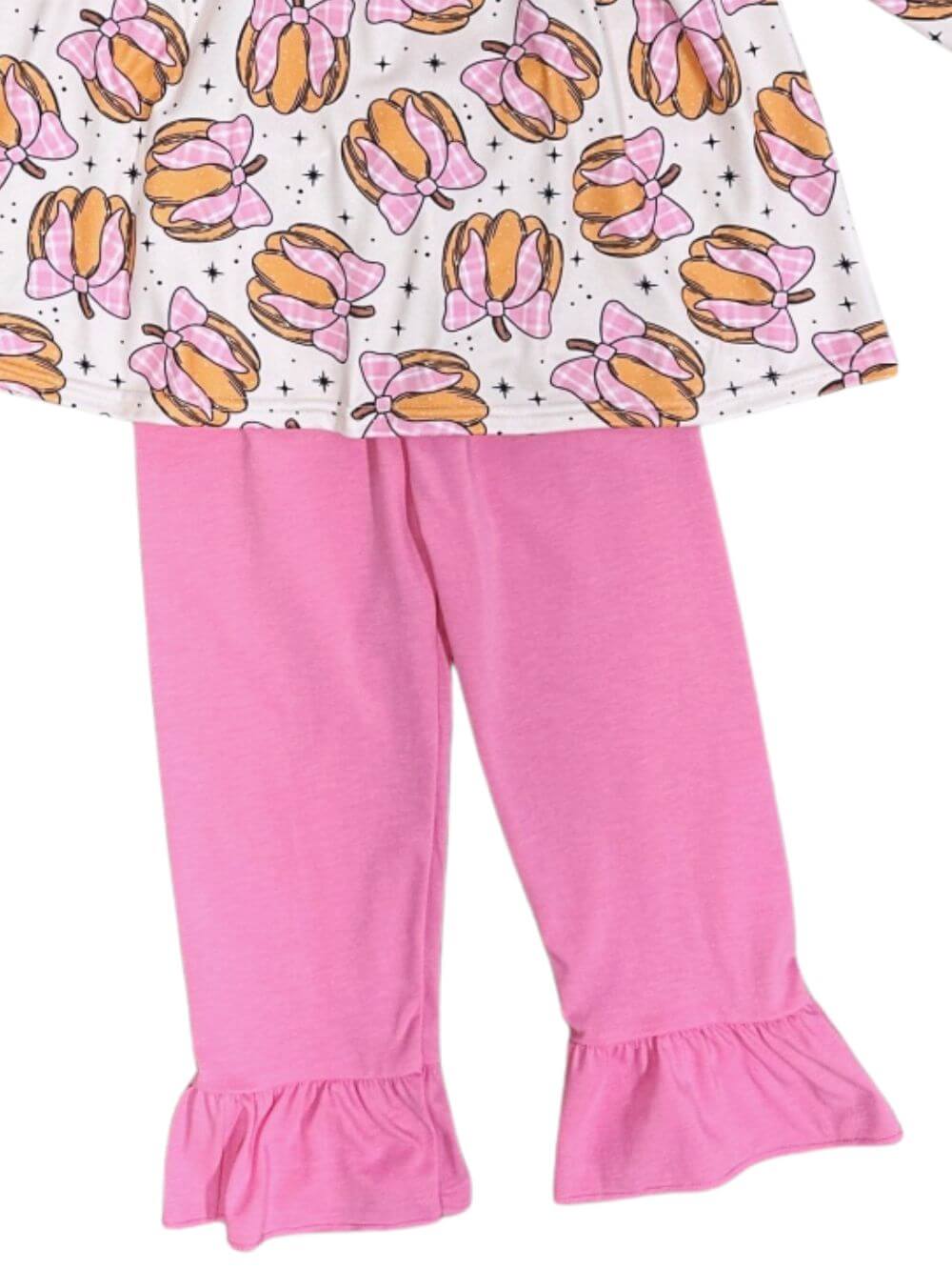 Pink Bow Pumpkin Charm Girls Fall Outfit - Sydney So Sweet
