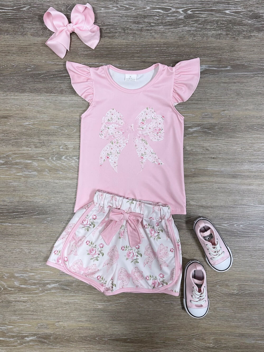 Pink Bows & Florals Girls Flutter Sleeve Top & Shorts Outfit - Sydney So Sweet